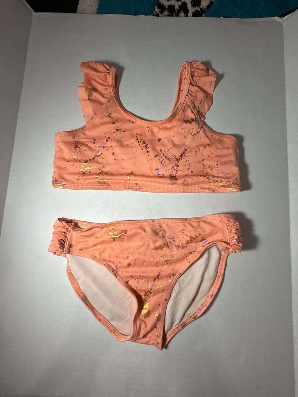 Crazy 8 Girls Two-Piece Bikini Set with Metallic Paint Splatter Print